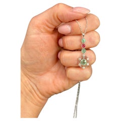Antiguo Colgante Sufragista de Platino, Diamante Eduardiano, Rosa y Turmalina Verde