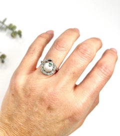 Antique Platinum, Edwardian era Pearl & Emerald Snake Ring