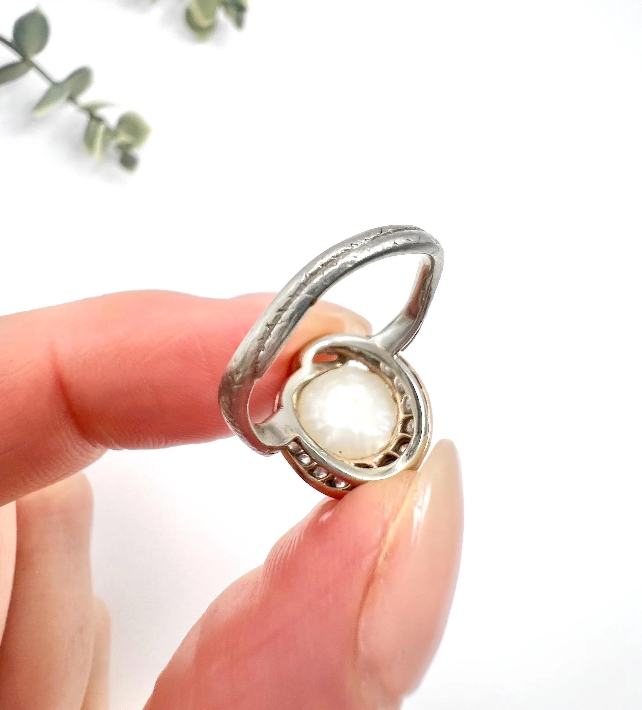 Women's or Men's Antique Platinum, Edwardian era Pearl & Emerald Snake Ring For Sale