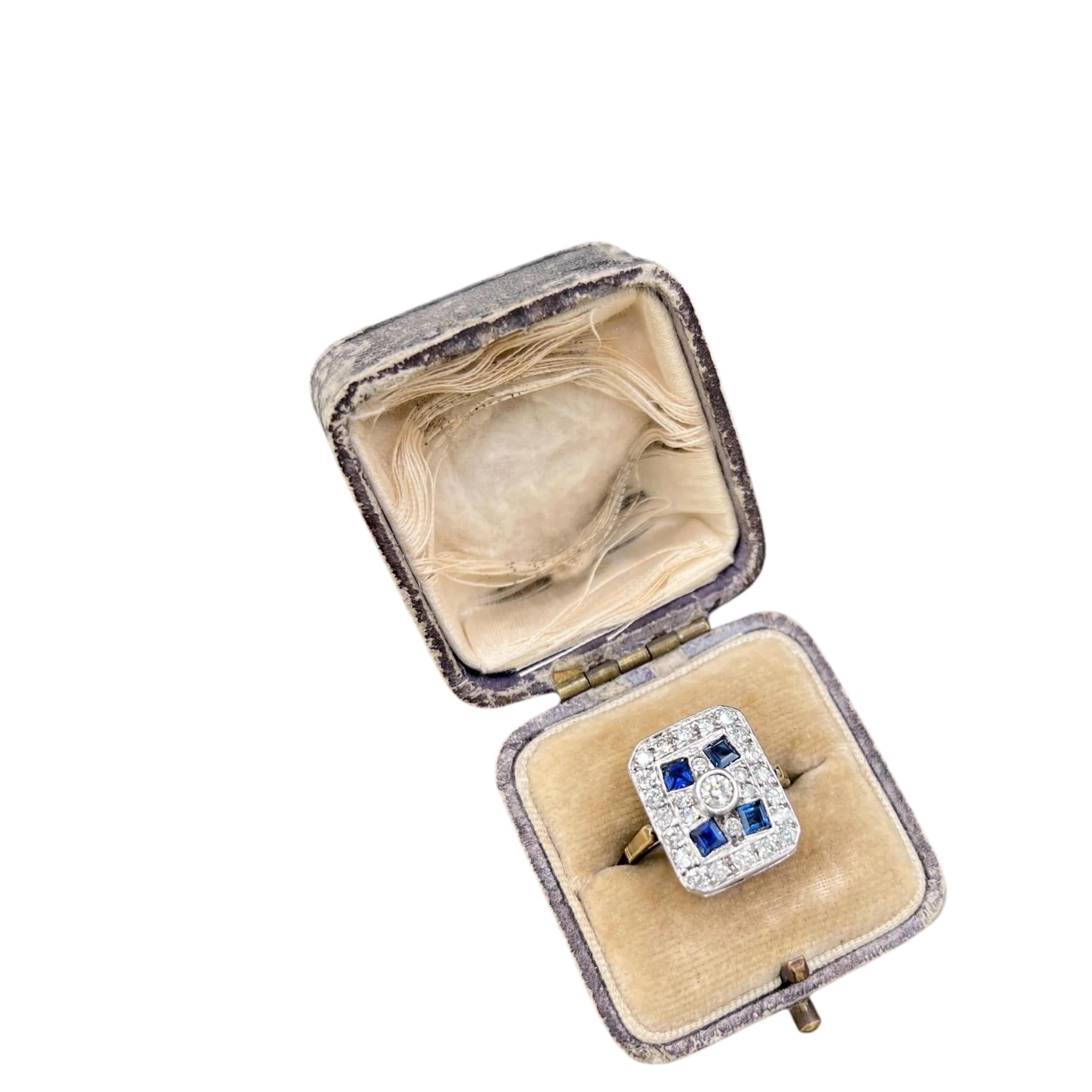 Antique Platinum, Edwardian Sapphire and Diamond Rectangular Shaped Ring