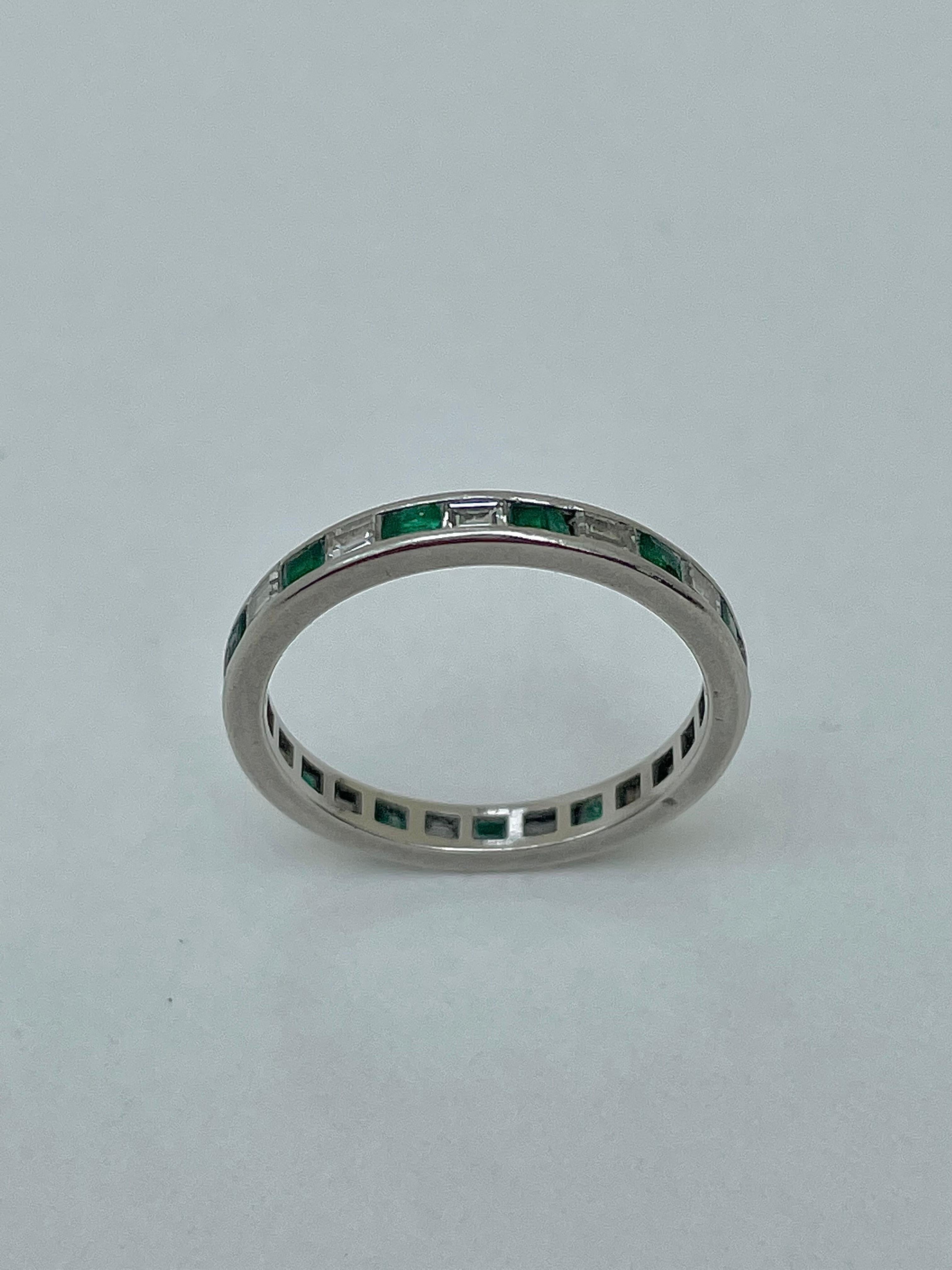 Art Deco Antique Platinum Emerald and Diamond Full Eternity Band Ring For Sale