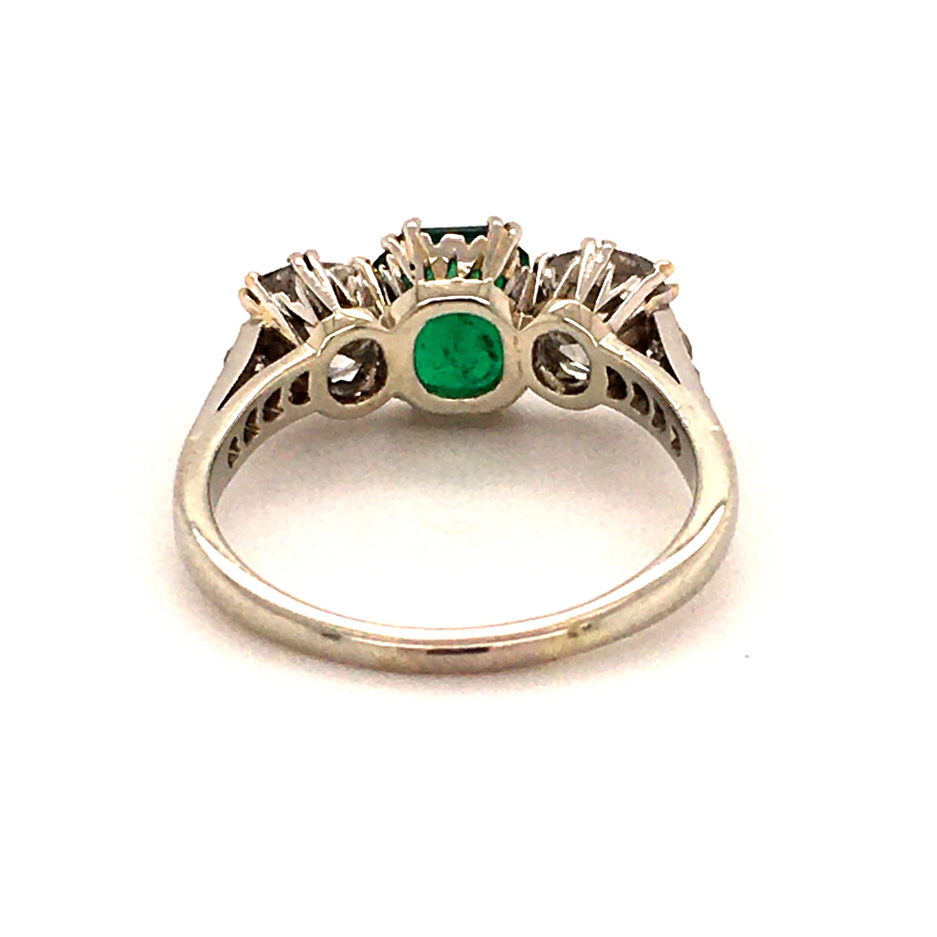 Edwardian Antique Platinum Emerald Diamond Ring For Sale