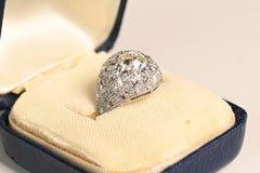 Antique Platinum Engagement Ring. 1.40ct Old Euro Cut Diamond Filigree Ring KVS2