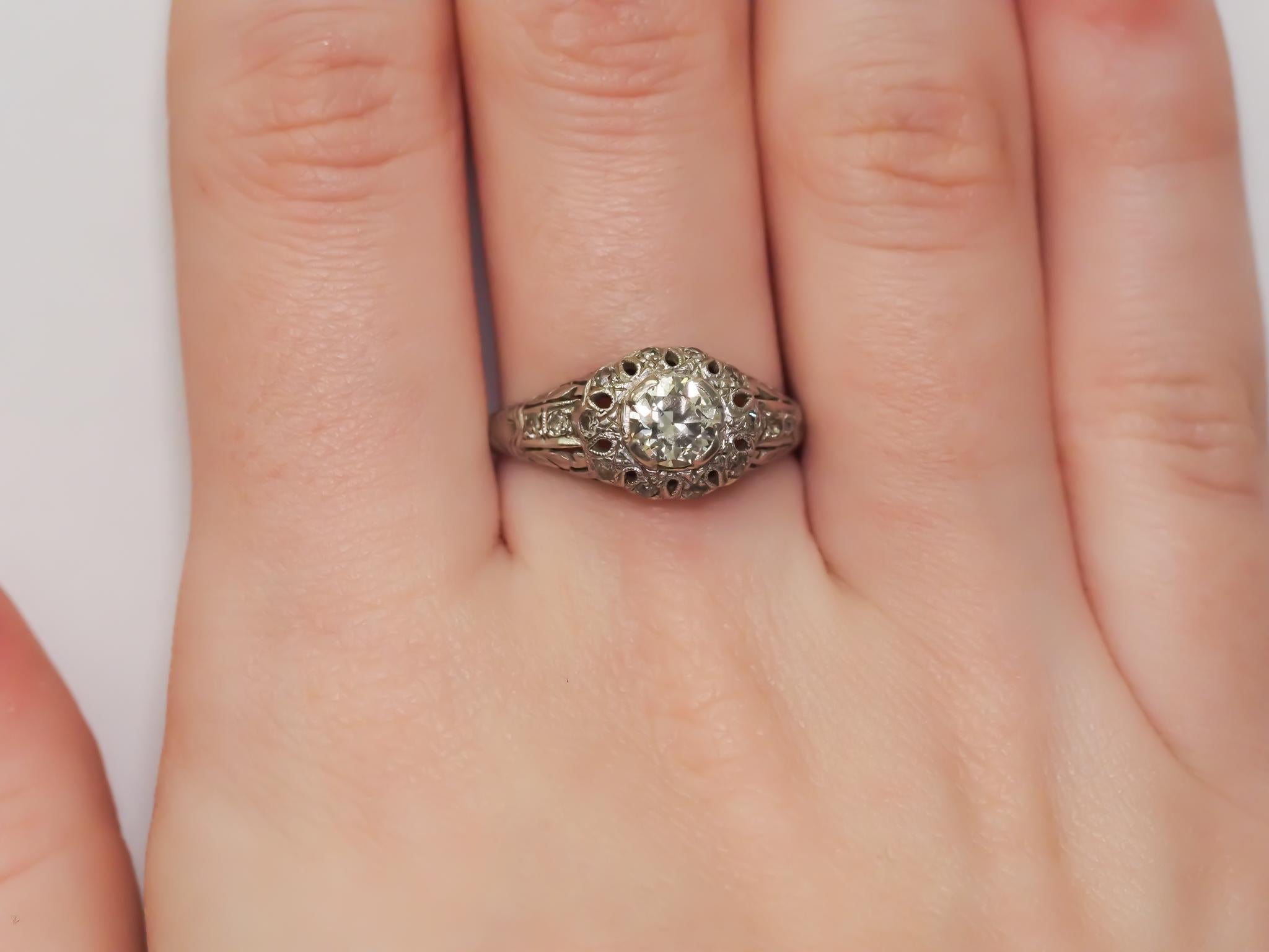Antique Platinum Engagement Ring .70cttw w/ Old European Cut Diamond from 1930's For Sale 3