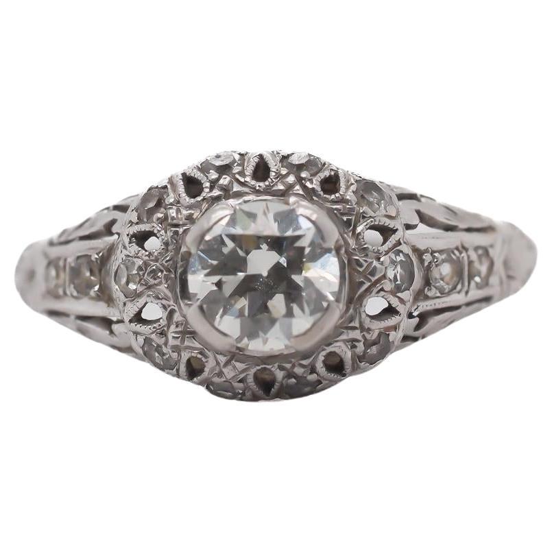 Antike Platin Verlobungsring .70cttw w / Old European Cut Diamond aus 1930er Jahren