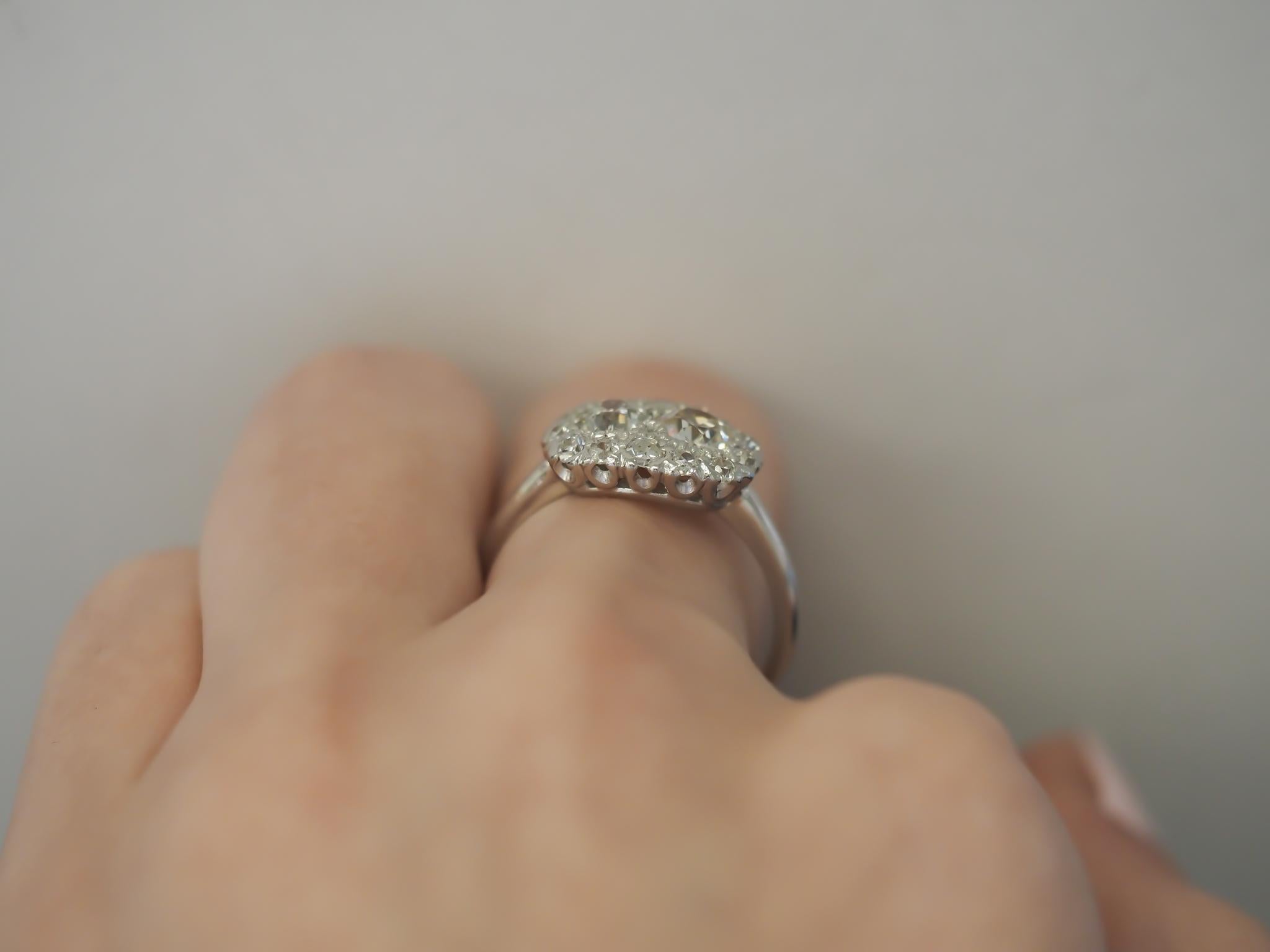 Antique Platinum Engagement Ring with 1.00cttw Old European cut Diamonds VEG #78 In Good Condition For Sale In Hicksville, NY