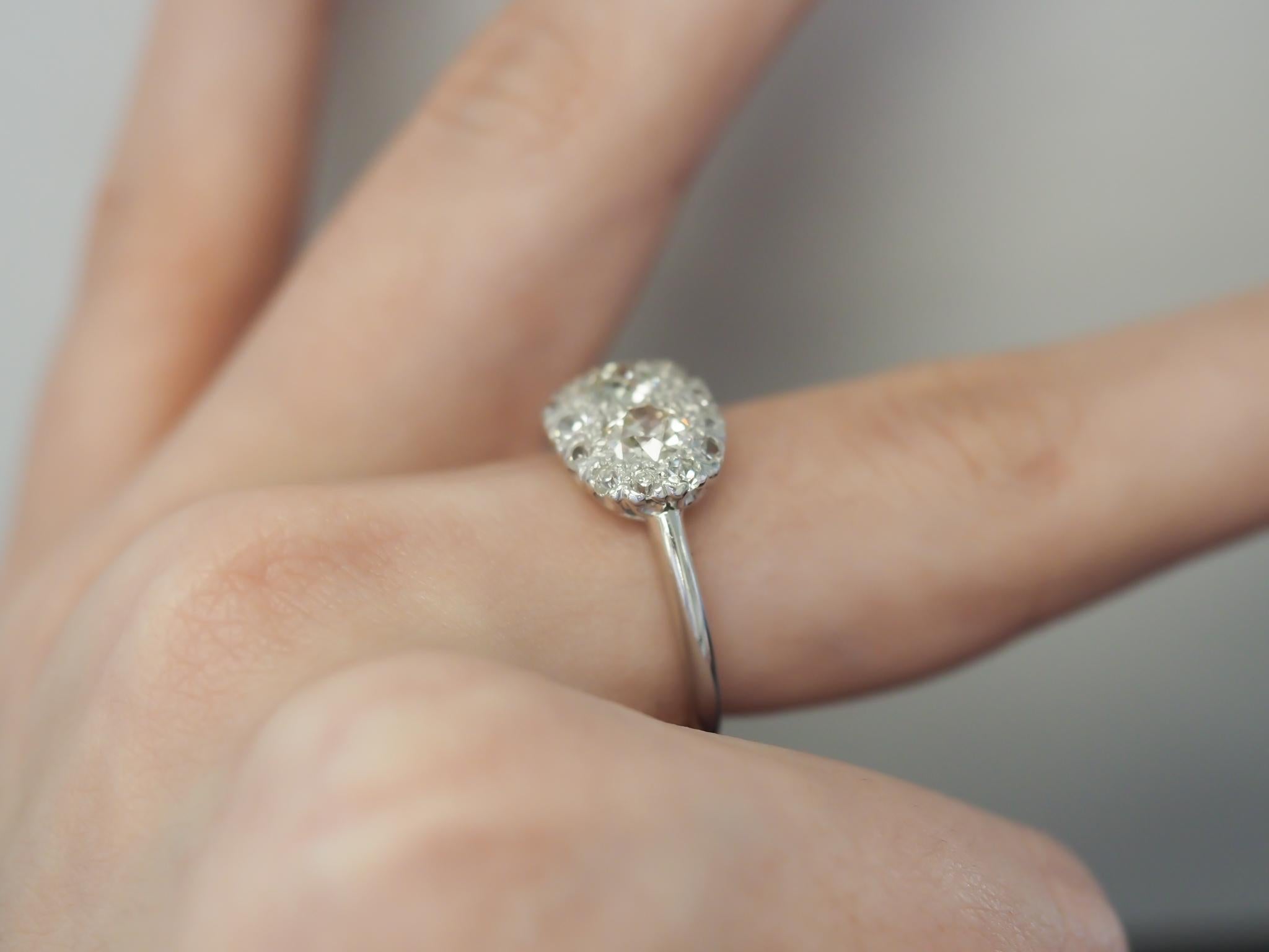 Women's Antique Platinum Engagement Ring with 1.00cttw Old European cut Diamonds VEG #78 For Sale