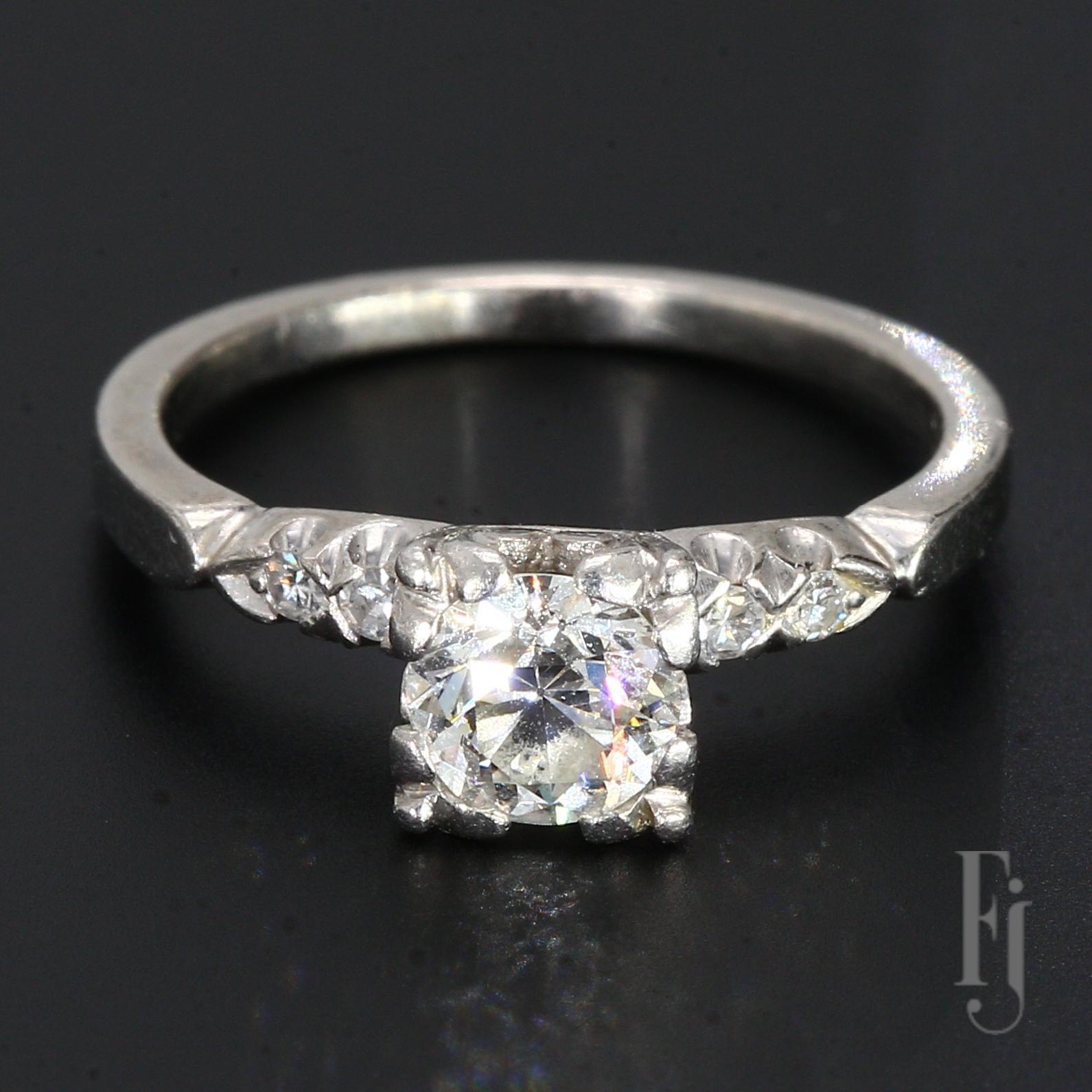 Antique Platinum Engagement Ring with a 0.99ct Diamond and Accents - Size 5.25