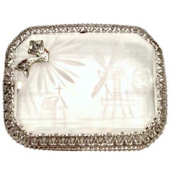Antique Platinum Etched Crystal & Diamond Brooch