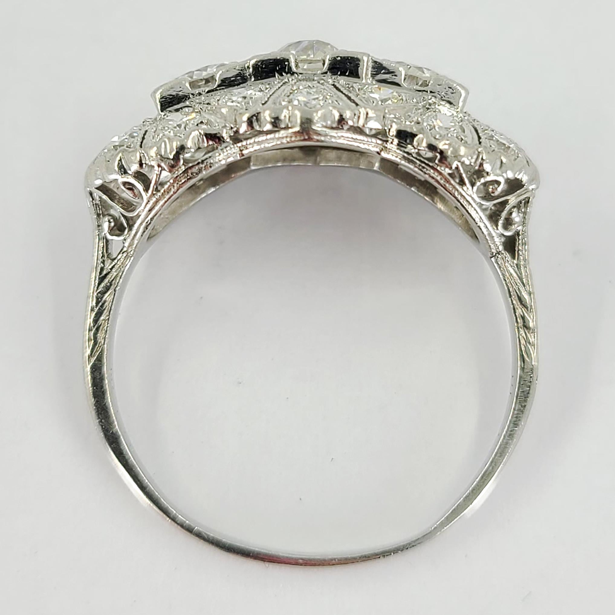 Antique Platinum & European Cut Diamond Ring In Good Condition In Coral Gables, FL
