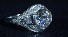 Antique Platinum Filigree Engagement Ring with 2.04 Carat European Cut Diamond