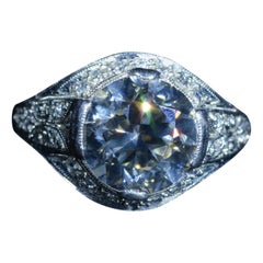 Antique Platinum Filigree Engagement Ring with 2.04 Carat European Cut Diamond