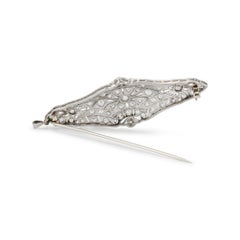 Antique Platinum Filitgreed Old European Cut Diamond Brooch Pendant