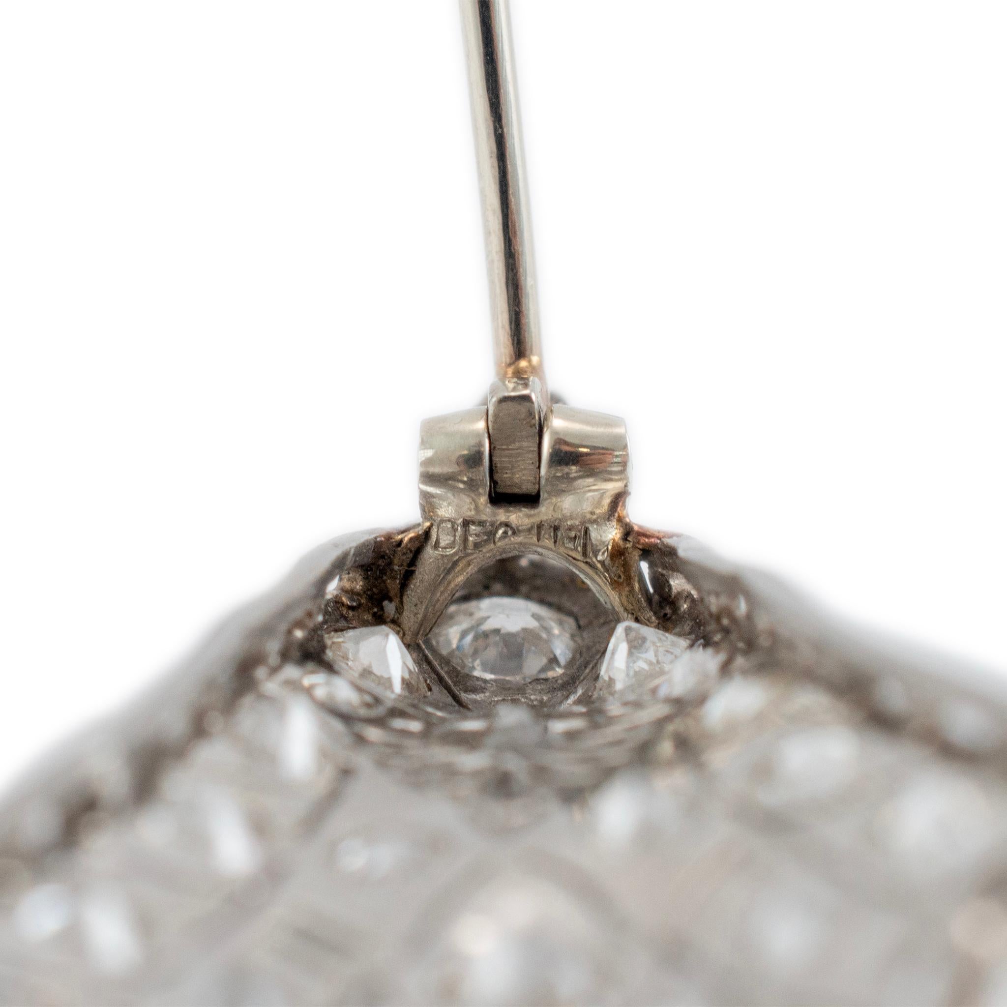Antique Platinum Filitgreed Old European Cut Diamond Brooch Pendant For Sale 1