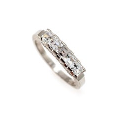 Antique Platinum Five Across Square Baguette Quartz Band Ring