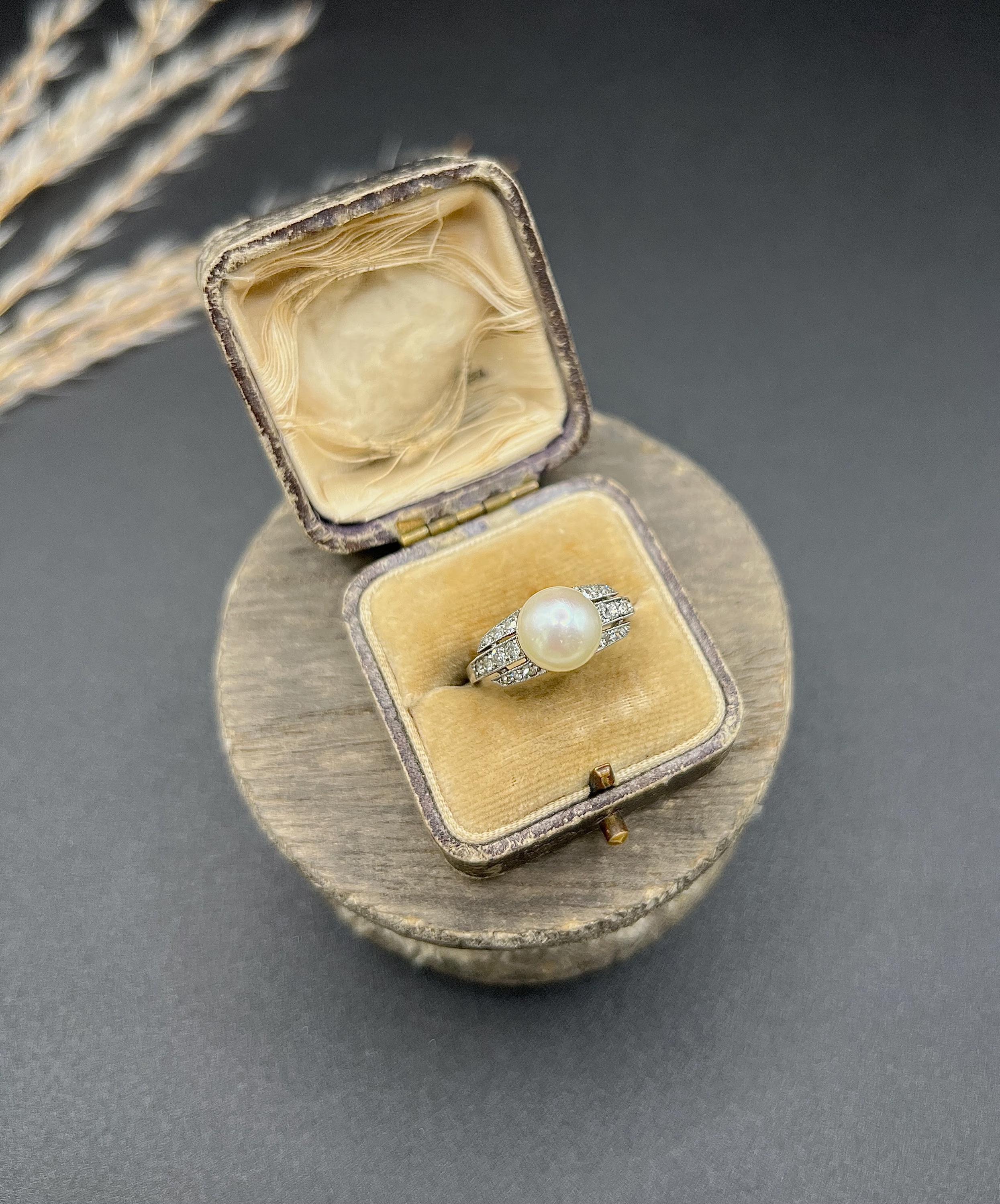 Antique French Platin gestempelt, Edwardian Zuchtperlen & Diamant Ring für Damen oder Herren im Angebot