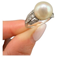 Antique Platinum French Stamped, Edwardian Cultured Pearl & Diamond Ring