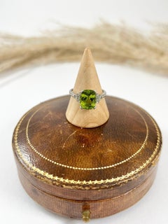 Antique Platinum French Stamped Edwardian Era Cushion Cut Peridot & Diamond Ring