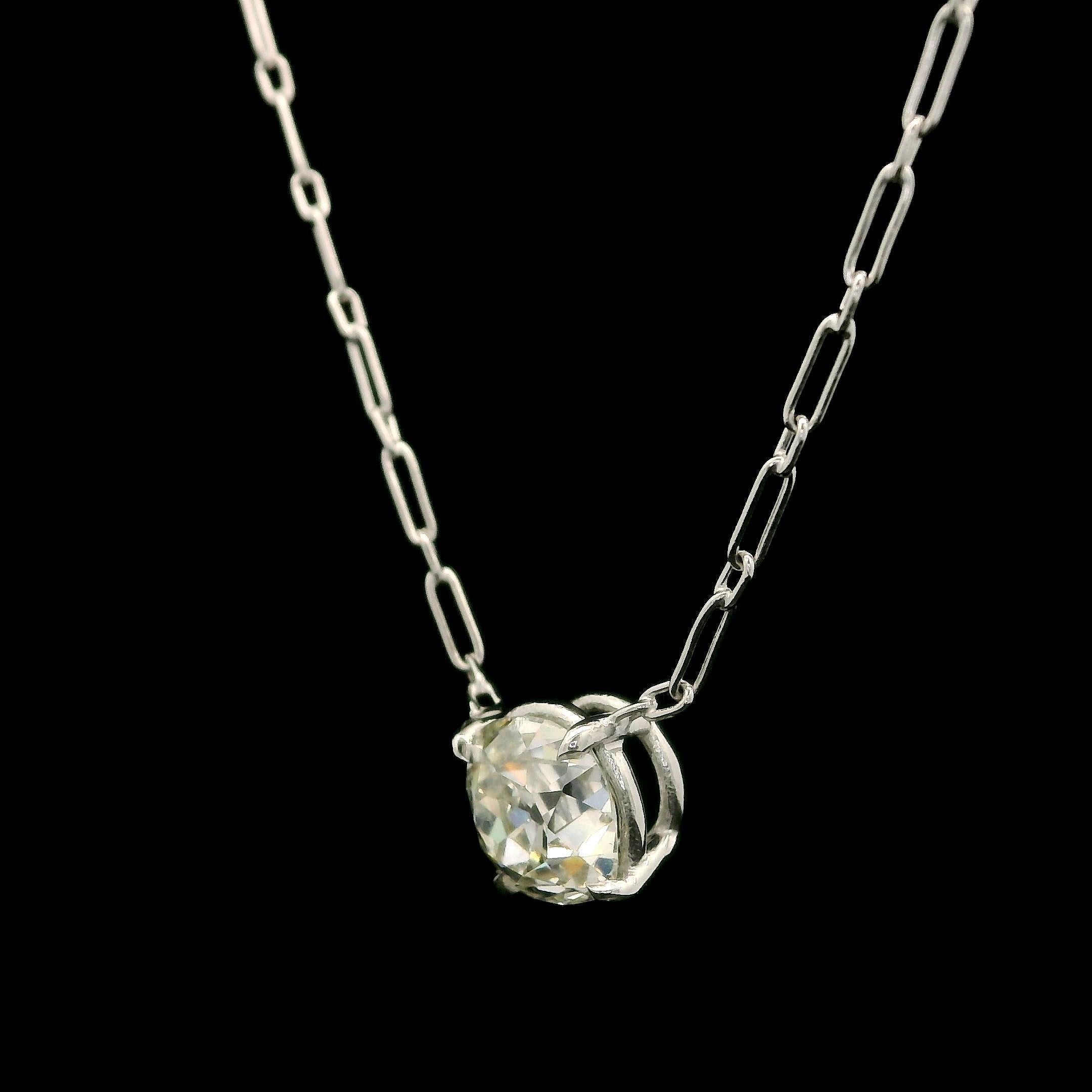 Antique Platinum GIA 1.20ct Old Mine Diamond Solitaire Pendant Handmade Necklace For Sale 5