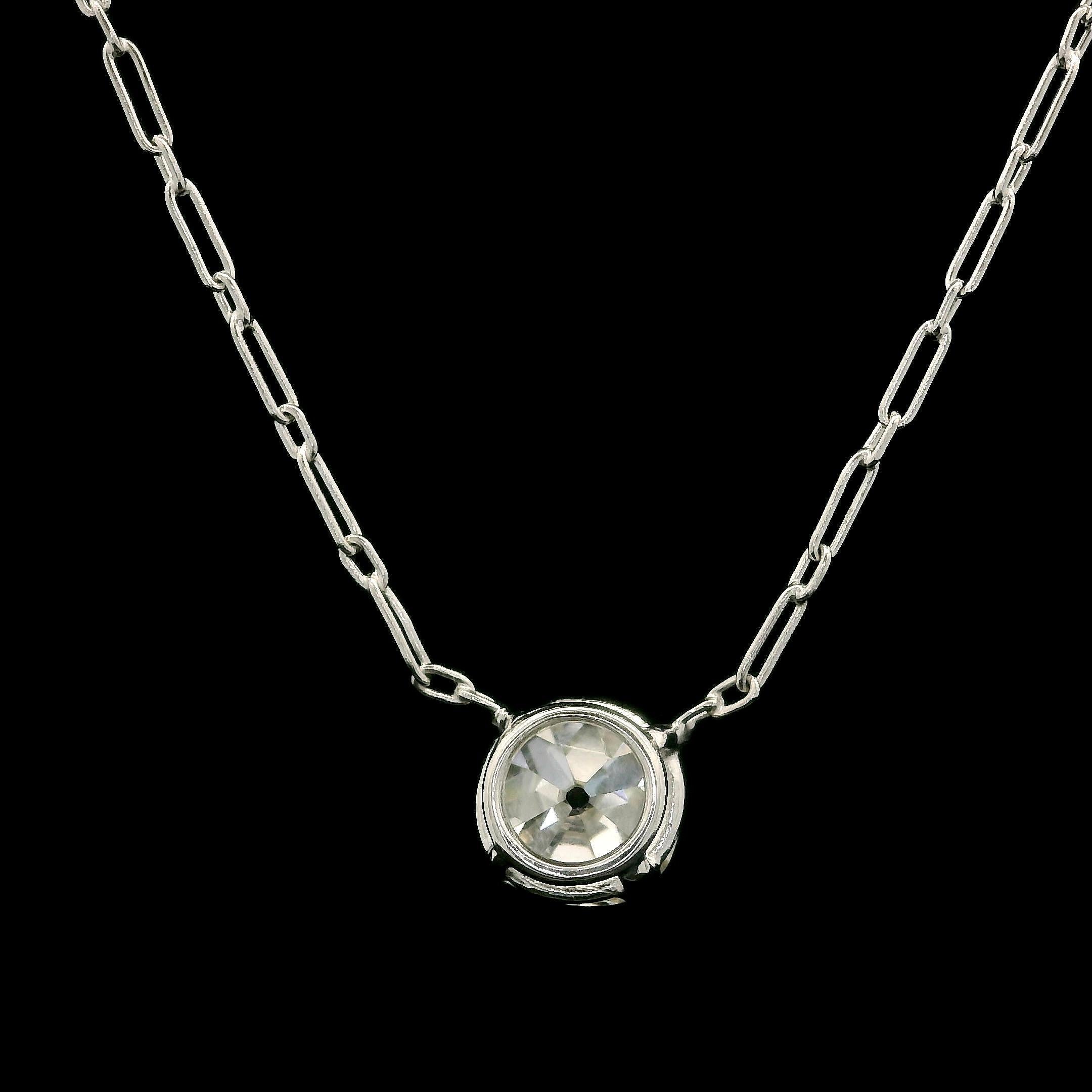 Antique Platinum GIA 1.20ct Old Mine Diamond Solitaire Pendant Handmade Necklace For Sale 6