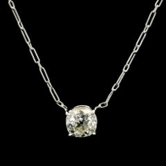 Antique Platinum GIA 1.20ct Old Mine Diamond Solitaire Pendant Handmade Necklace