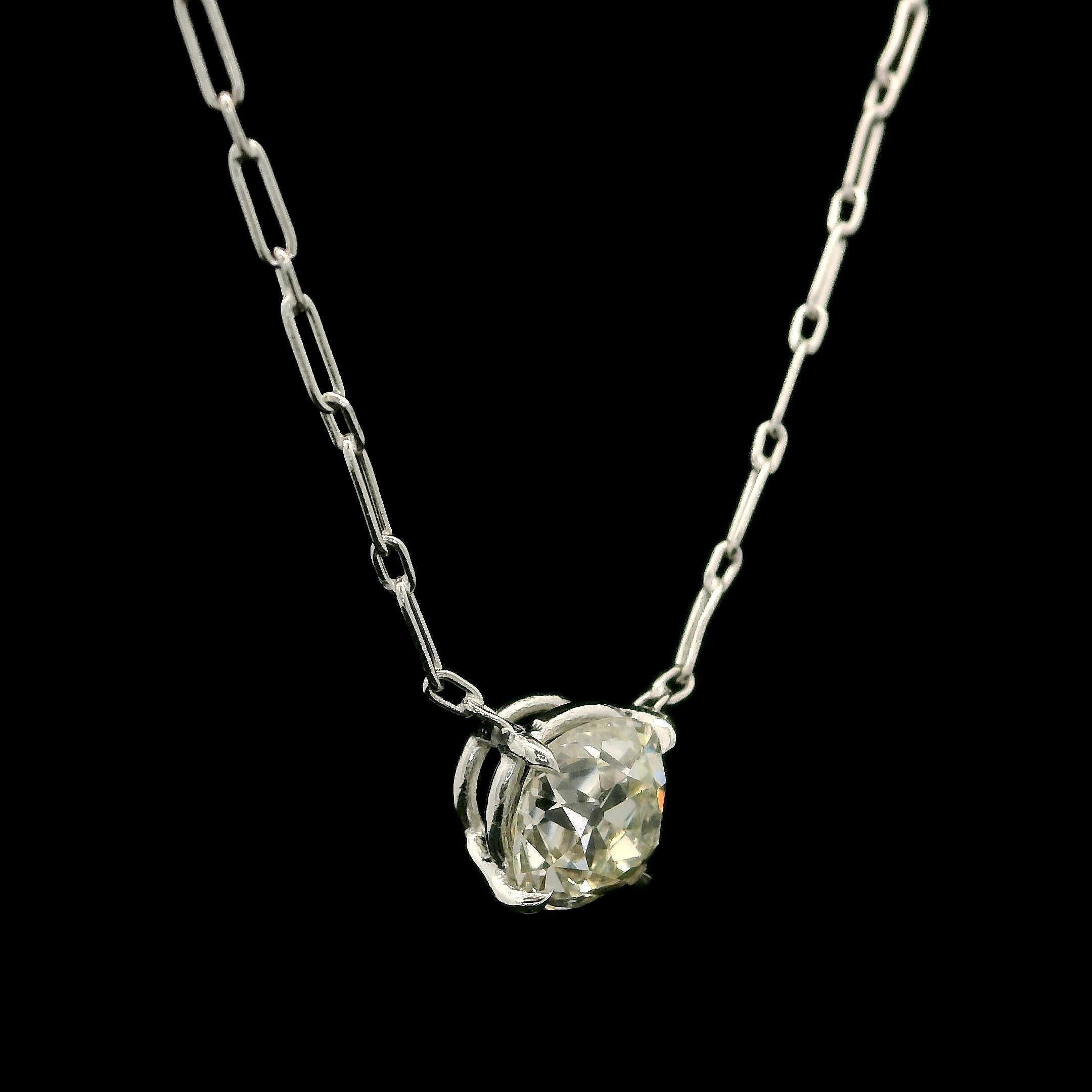 Old Mine Cut Antique Platinum GIA 1.20ct Old Mine Diamond Solitaire Pendant Handmade Necklace For Sale