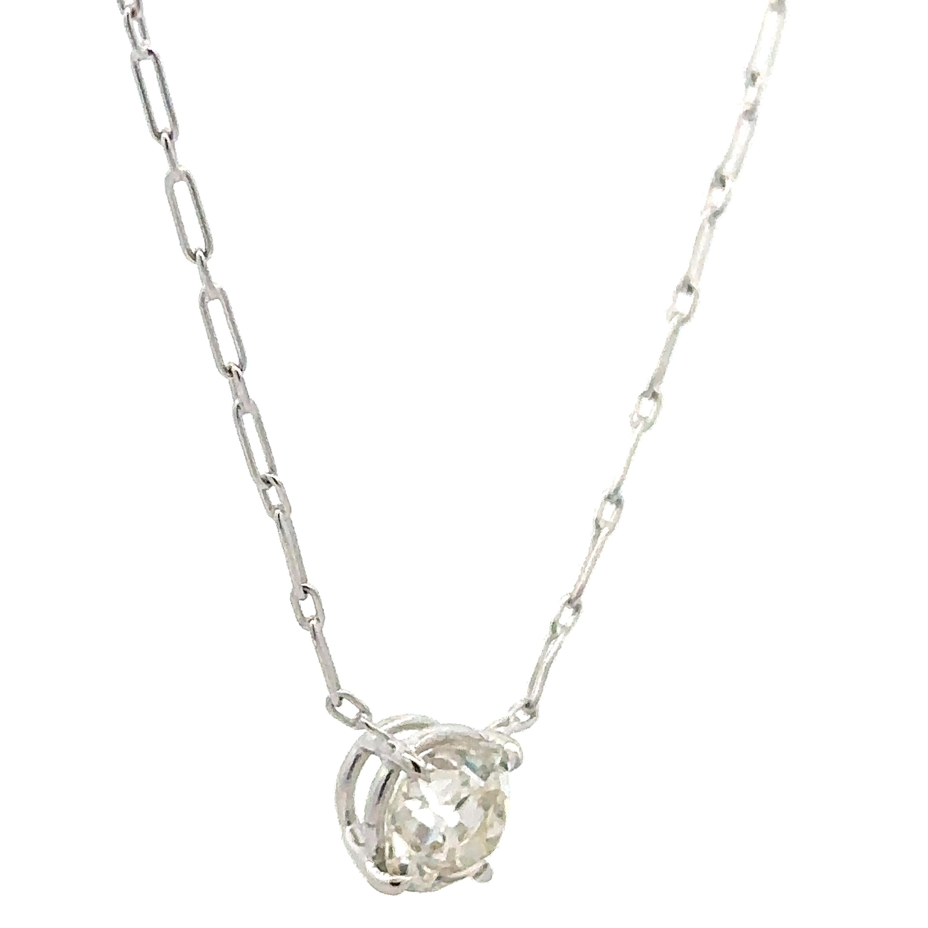 Antique Platinum GIA 1.20ct Old Mine Diamond Solitaire Pendant Handmade Necklace For Sale 3