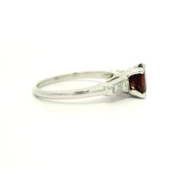 Antique Platinum GIA 1.34ctw No Heat Oval Deep Red Ruby Baguette Diamonds Ring