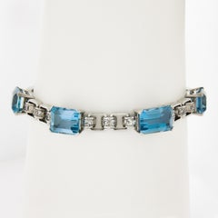 Antique Platinum GIA 22.80ctw Santa Maria Aquamarine & Diamonds Line Bracelet