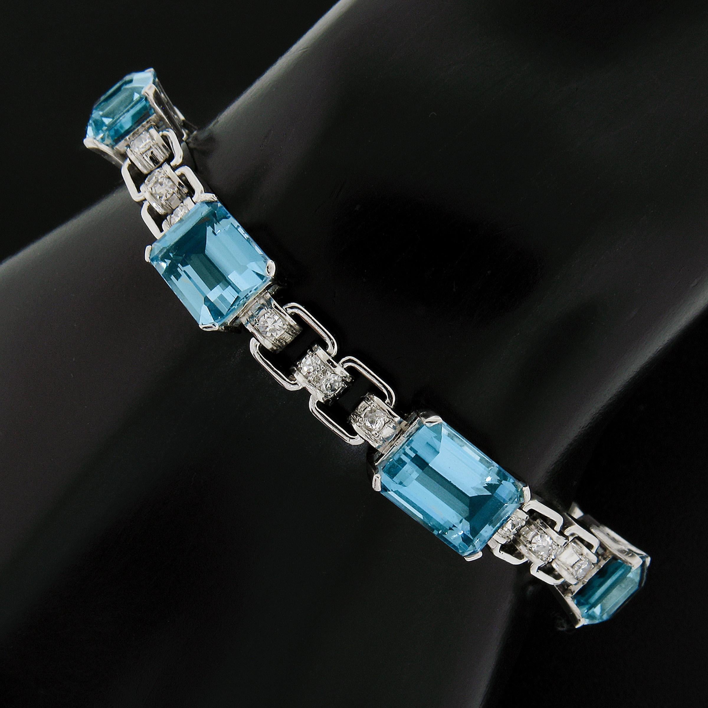 Art Deco Antique Platinum GIA 22.80ctw Santa Maria Aquamarine & Diamonds Line Bracelet For Sale
