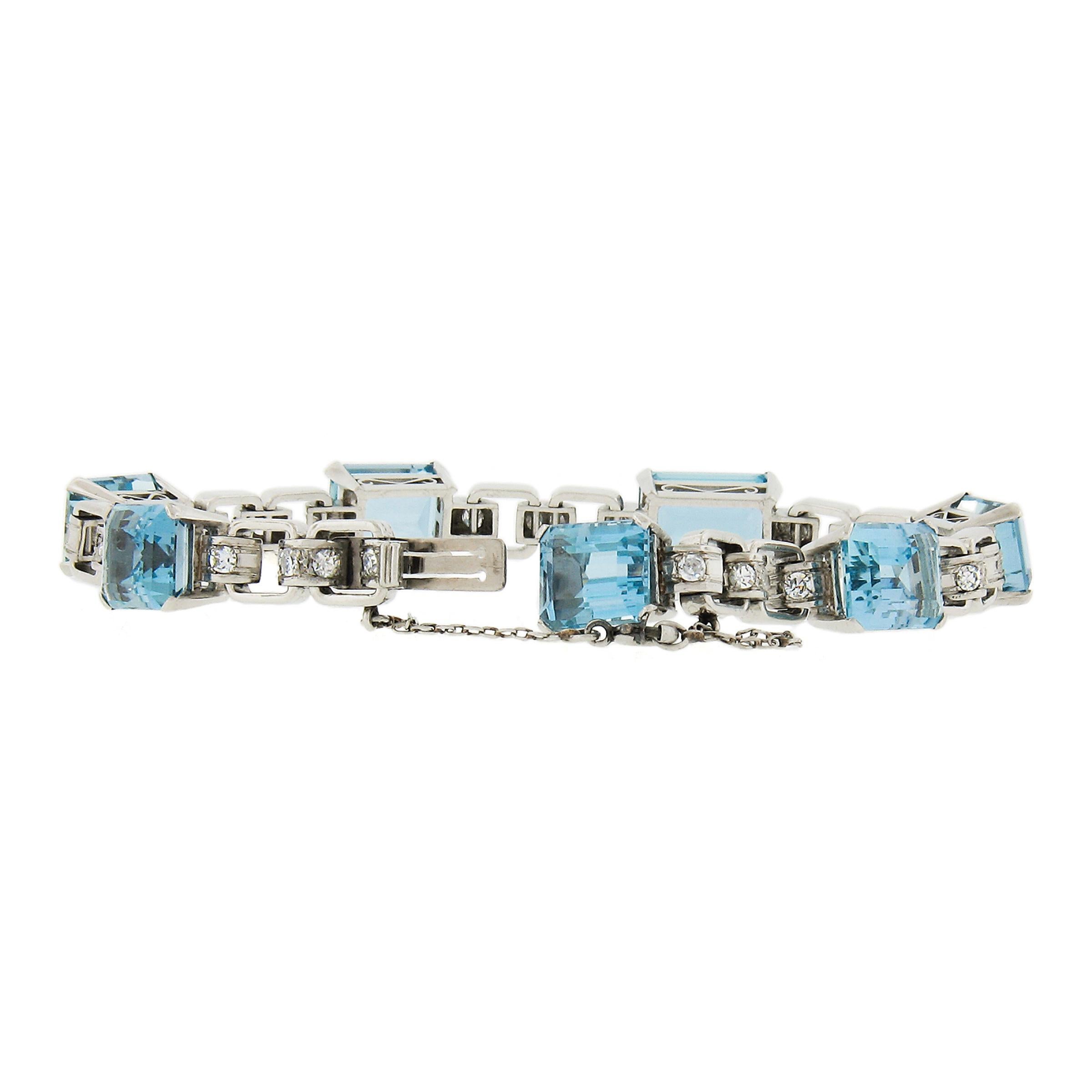 Antique Platinum GIA 22.80ctw Santa Maria Aquamarine & Diamonds Line Bracelet In Excellent Condition For Sale In Montclair, NJ