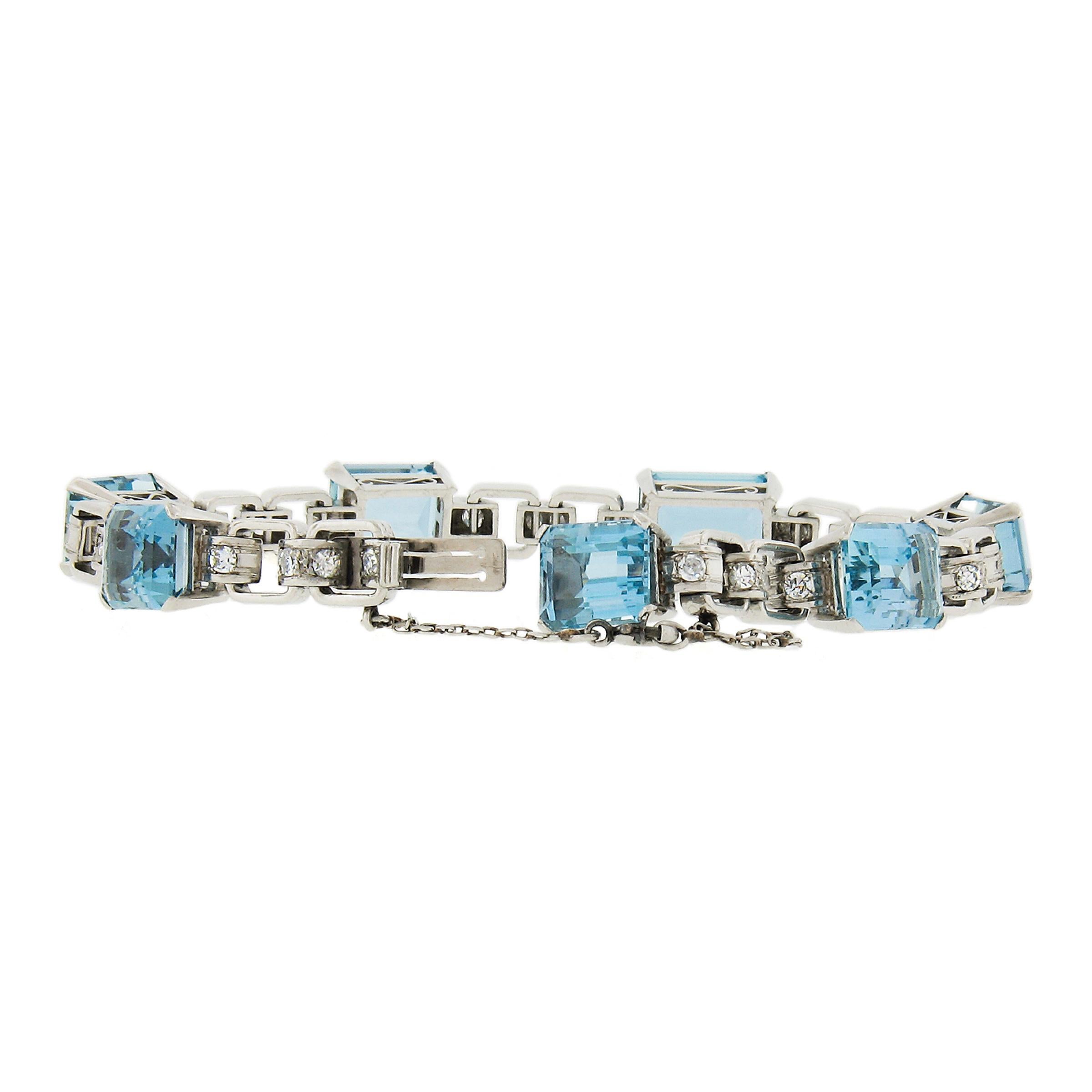 Antike Platin GIA 22,80ctw Santa Maria Aquamarin & Diamanten Linie Armband im Zustand „Hervorragend“ im Angebot in Montclair, NJ