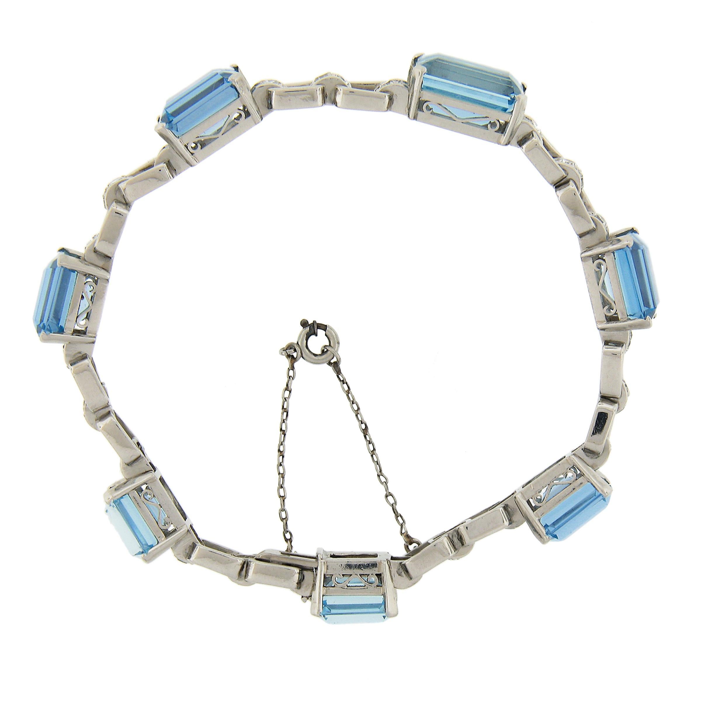 Women's Antique Platinum GIA 22.80ctw Santa Maria Aquamarine & Diamonds Line Bracelet For Sale