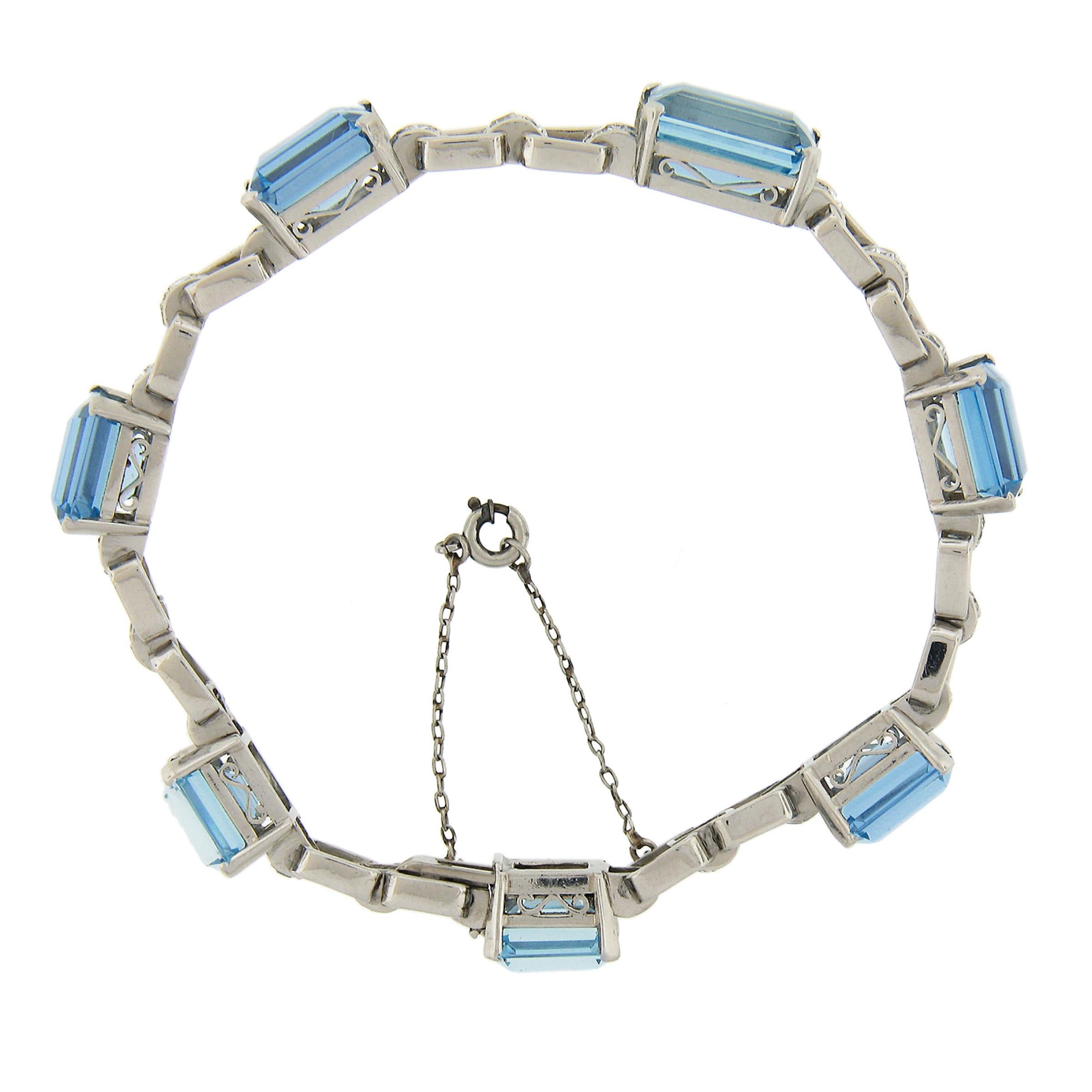 Antike Platin GIA 22,80ctw Santa Maria Aquamarin & Diamanten Linie Armband Damen im Angebot