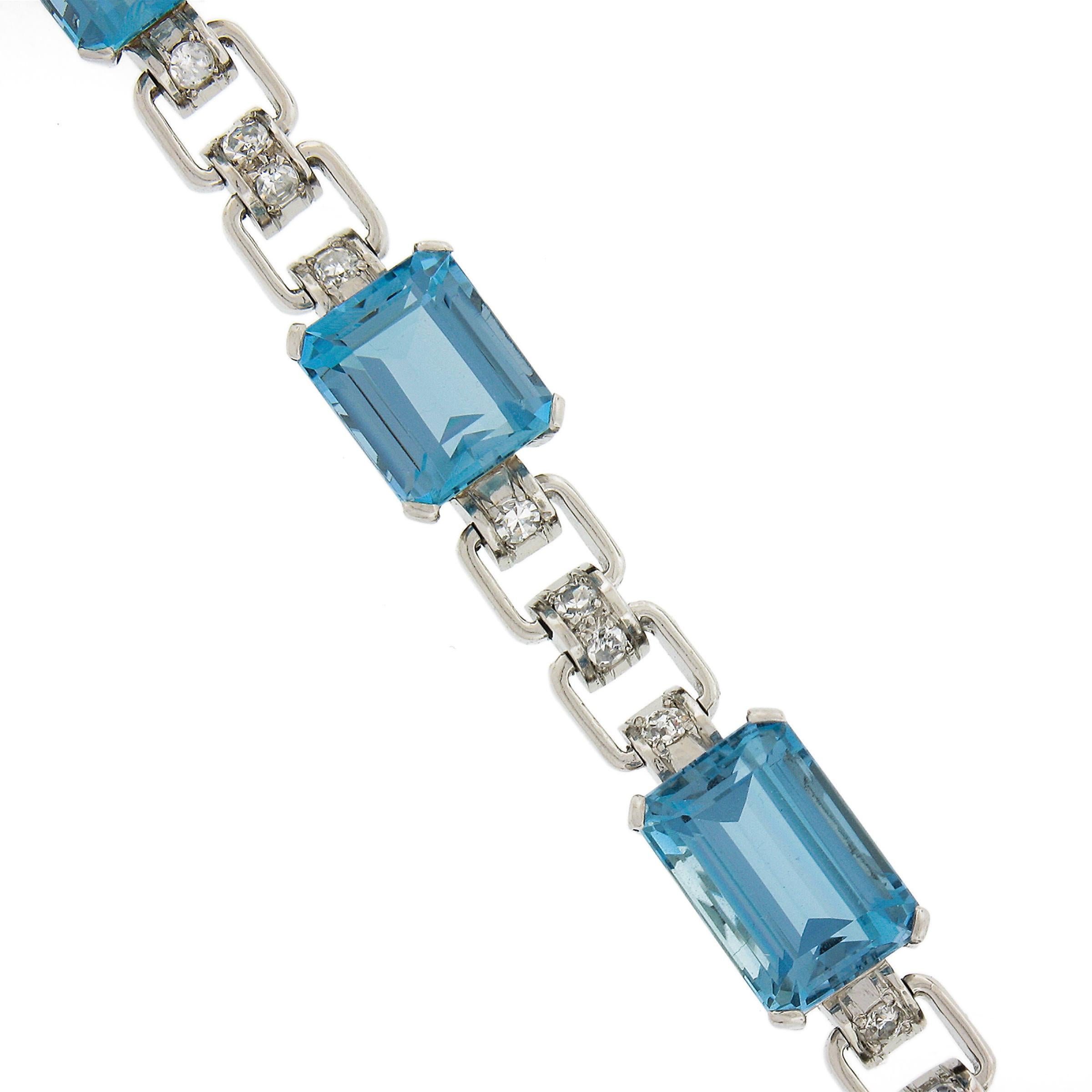 Antique Platinum GIA 22.80ctw Santa Maria Aquamarine & Diamonds Line Bracelet For Sale 1