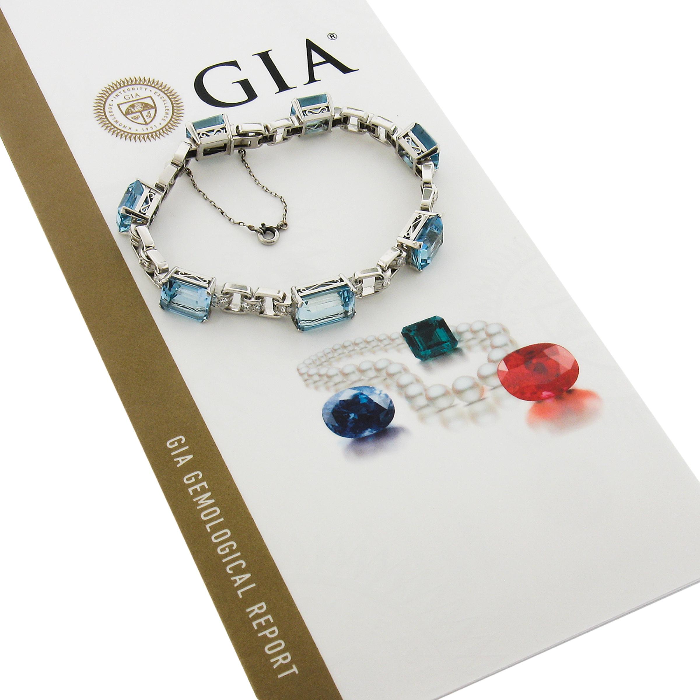 Antique Platinum GIA 22.80ctw Santa Maria Aquamarine & Diamonds Line Bracelet For Sale 2