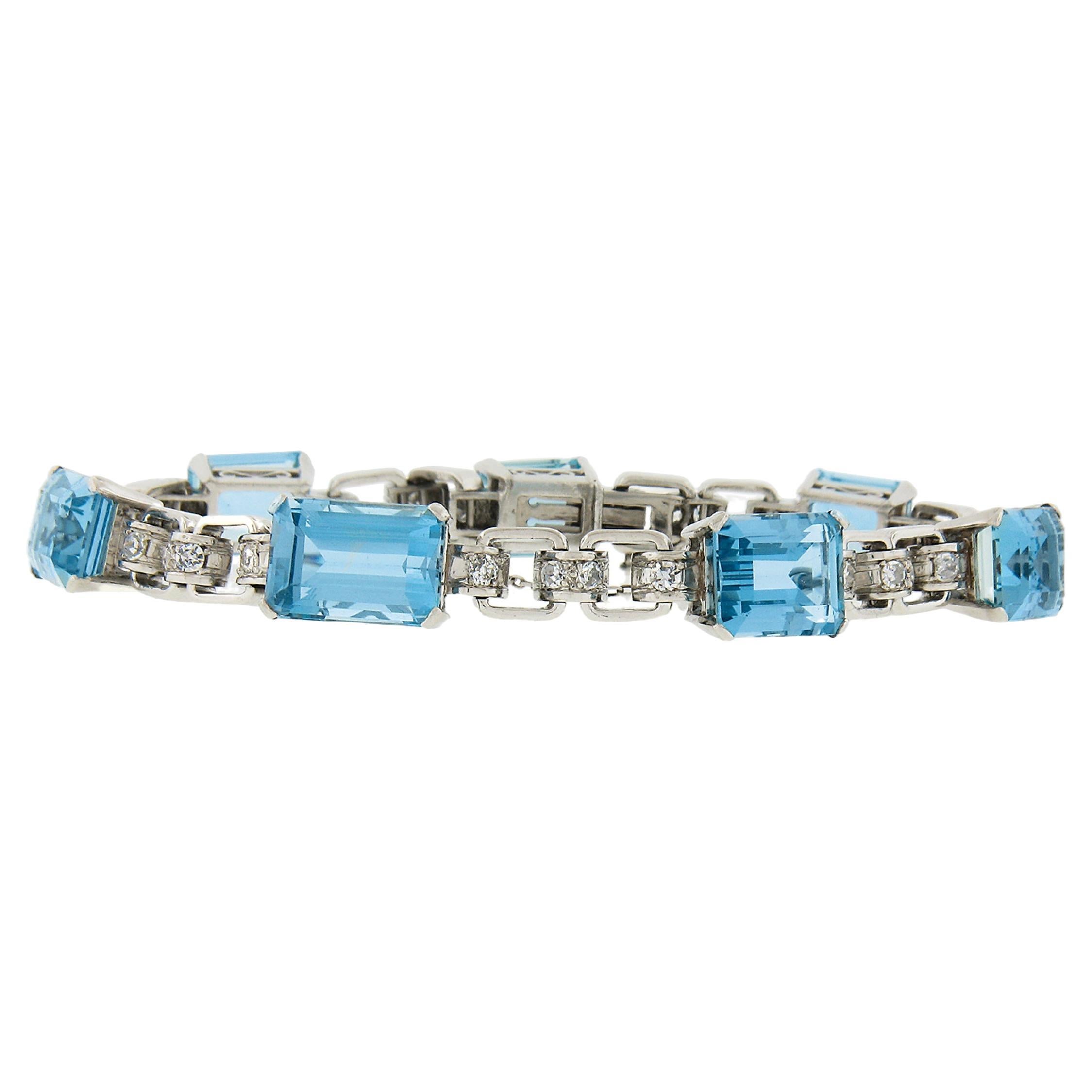Antique Platinum GIA 22.80ctw Santa Maria Aquamarine & Diamonds Line Bracelet For Sale