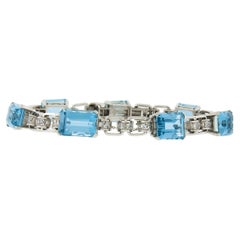 Vintage Platinum GIA 22.80ctw Santa Maria Aquamarine & Diamonds Line Bracelet