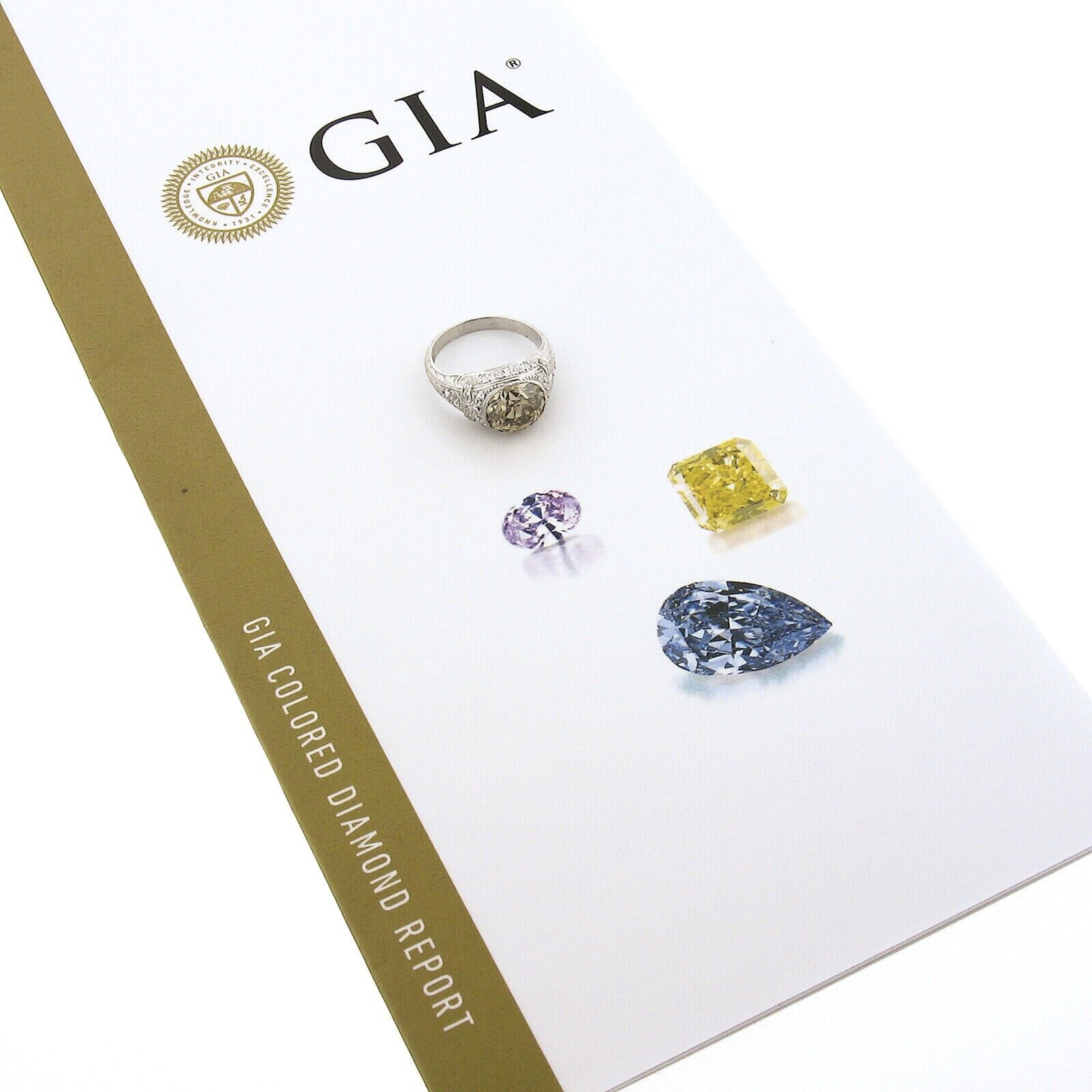 Bague ancienne en platine gravée avec diamant de couleur fantaisie européen ancien de 2,64 carats certifié par le GIA en vente 4