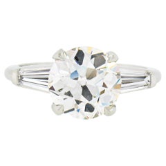 Antique Platinum GIA 2.75ct European Diamond Solitaire 3 Stone Engagement Ring