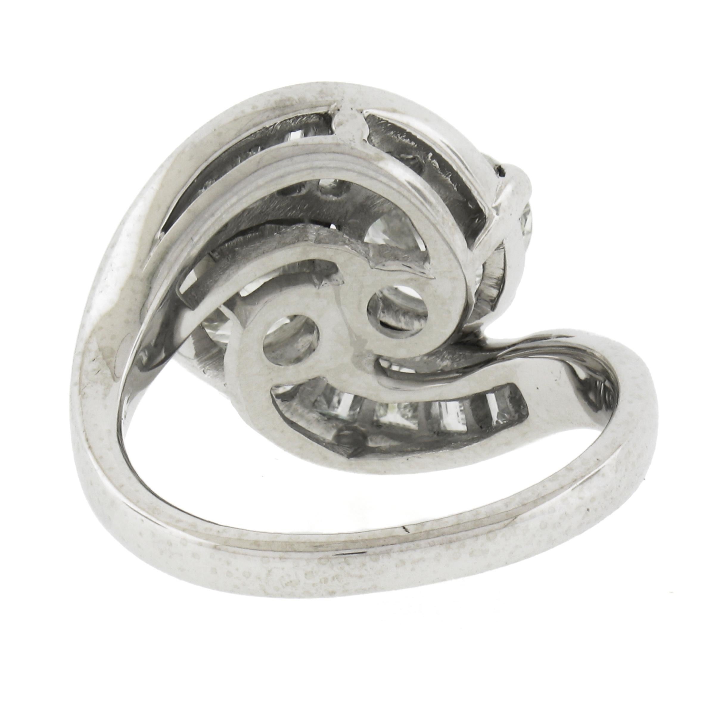 Antique Platinum GIA Old & Baguette Cut Diamond Moi et Toi Bypass Cocktail Ring 2