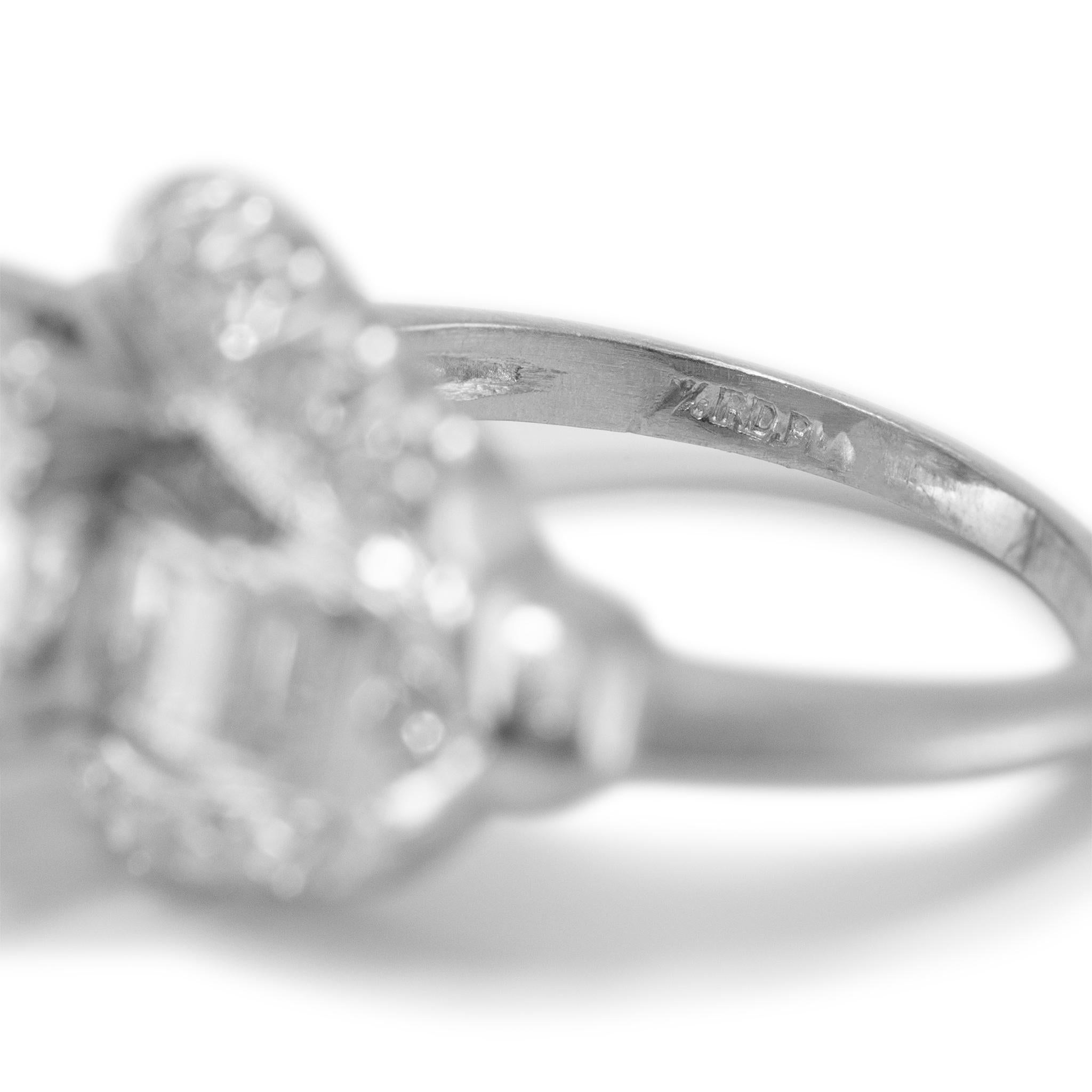 Antique Platinum Gia Old European Cut Accented Baguette Diamond Engagement Ring For Sale 2