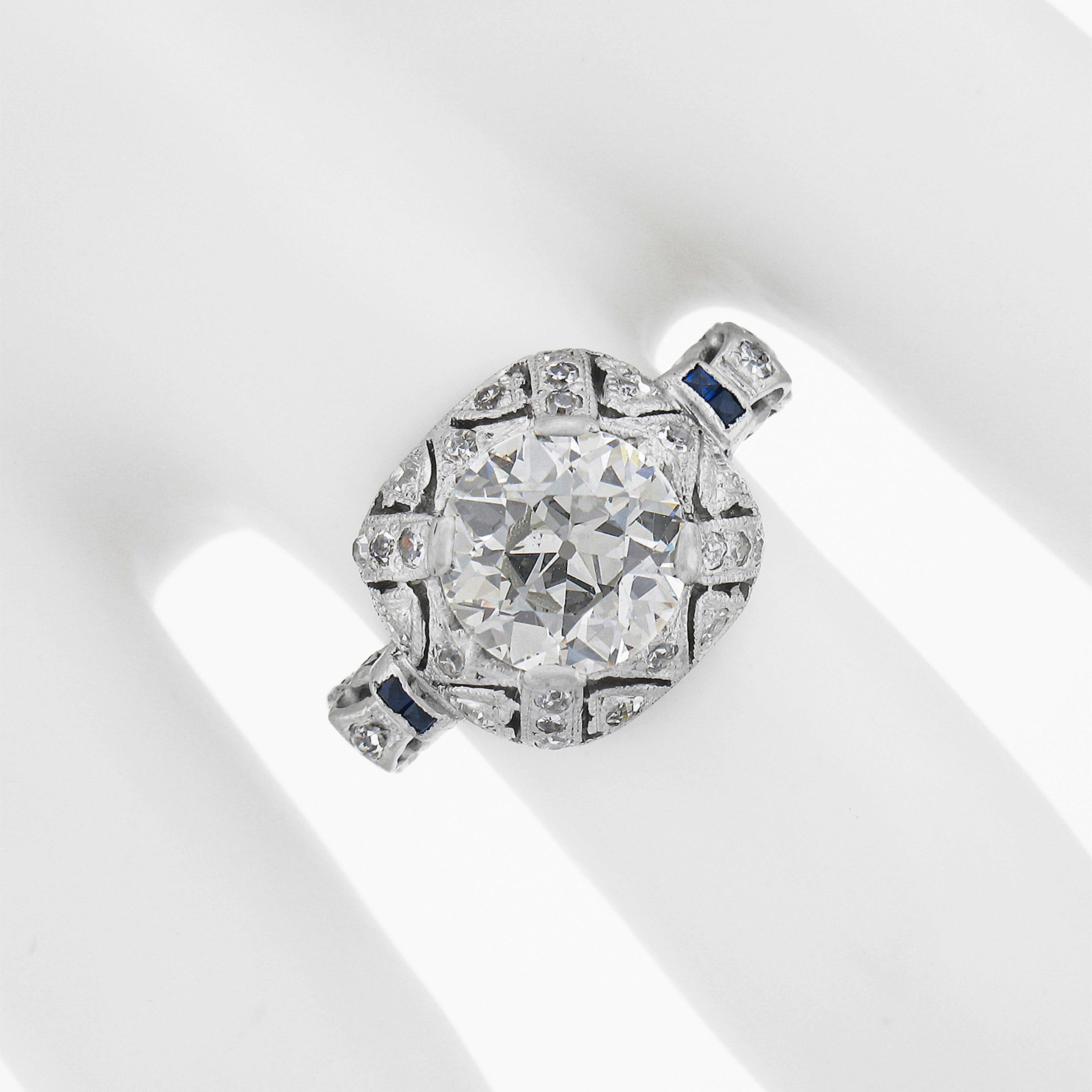 Art Deco Antique Platinum GIA Old European Cut Diamond Puffed Cushion Engagement Ring