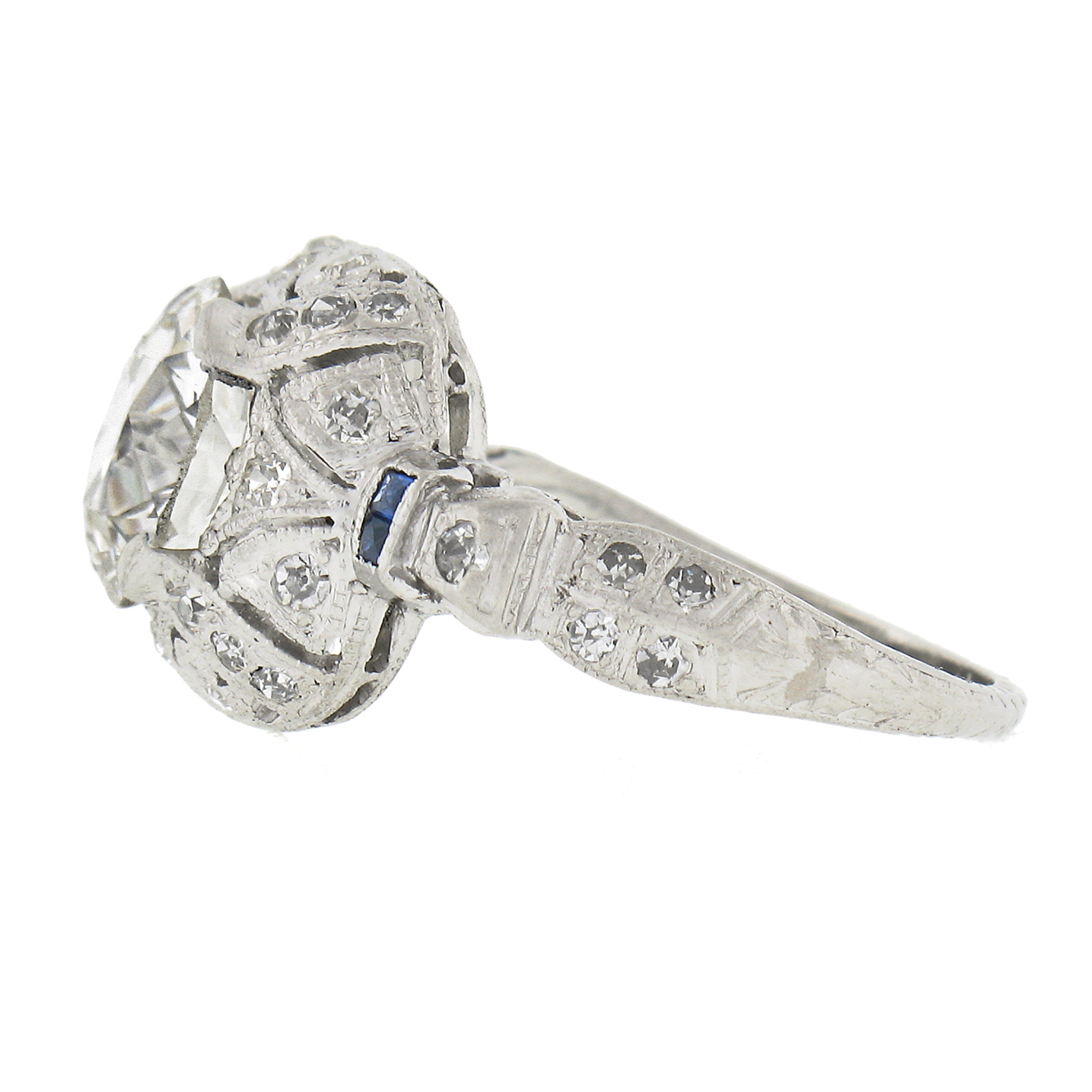 Women's Antique Platinum GIA Old European Cut Diamond Puffed Cushion Engagement Ring