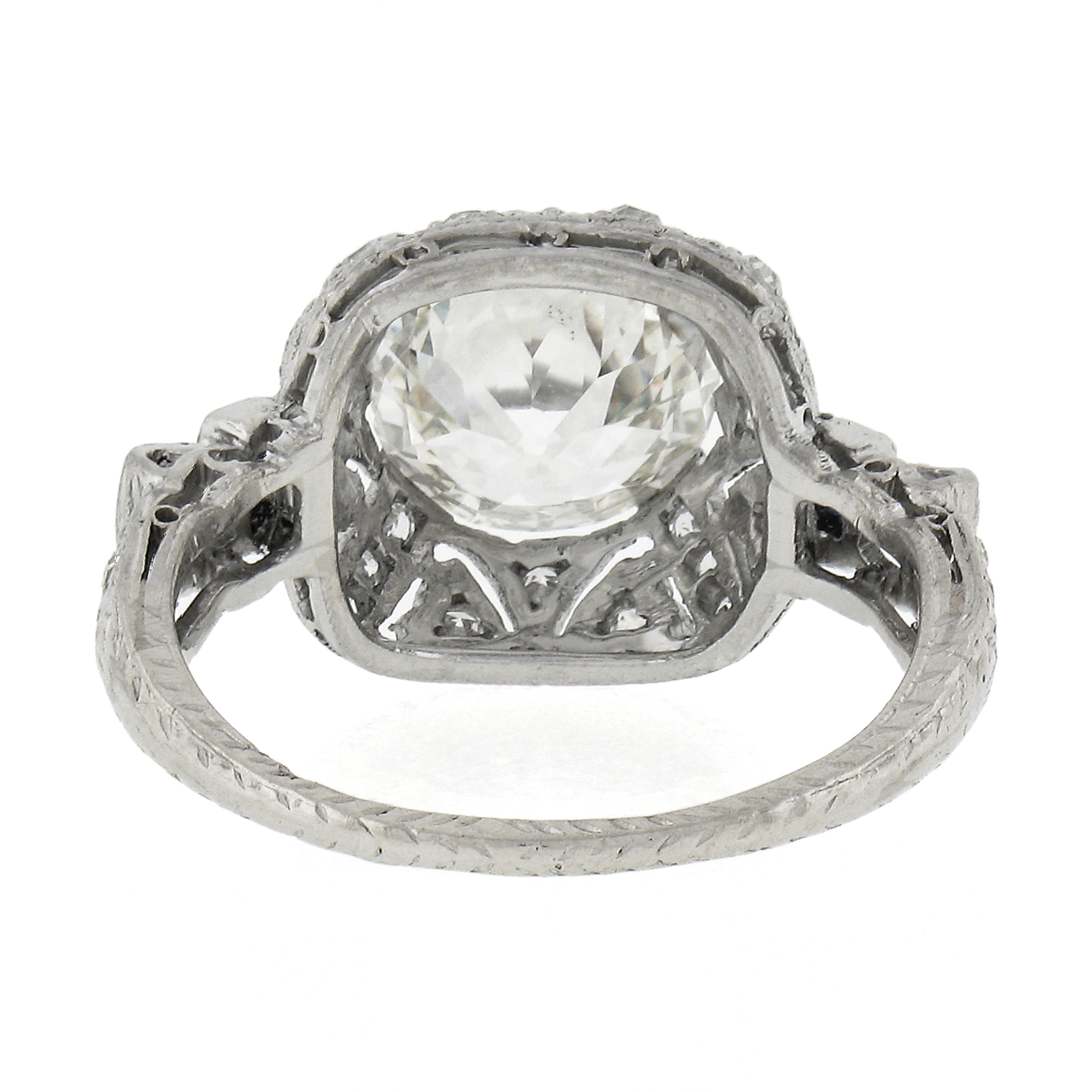 Antique Platinum GIA Old European Cut Diamond Puffed Cushion Engagement Ring 1