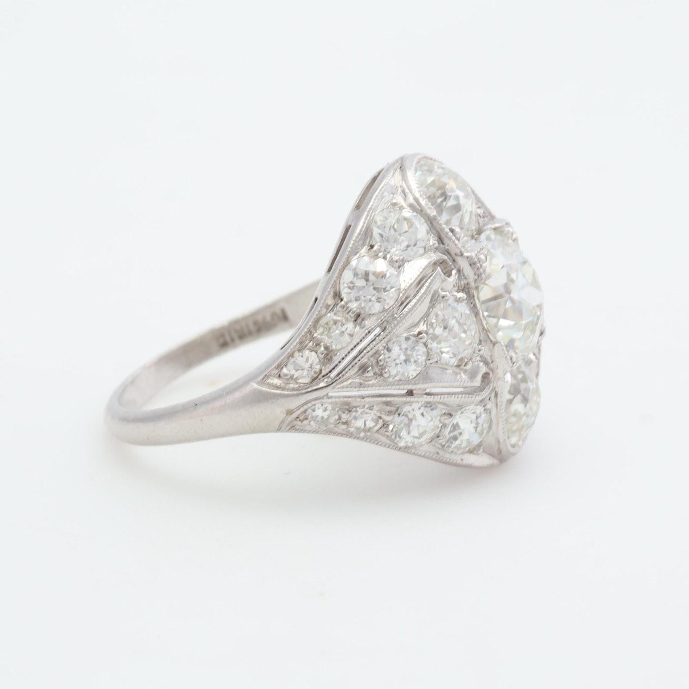 Art Deco Antique Platinum GIA Old European Cut Diamond Ring, 3.58 Carat