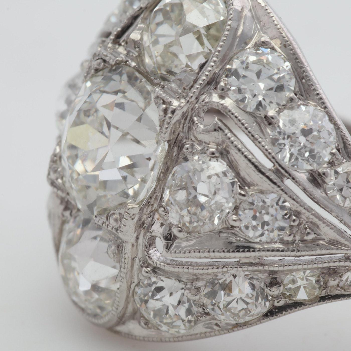 Women's Antique Platinum GIA Old European Cut Diamond Ring, 3.58 Carat