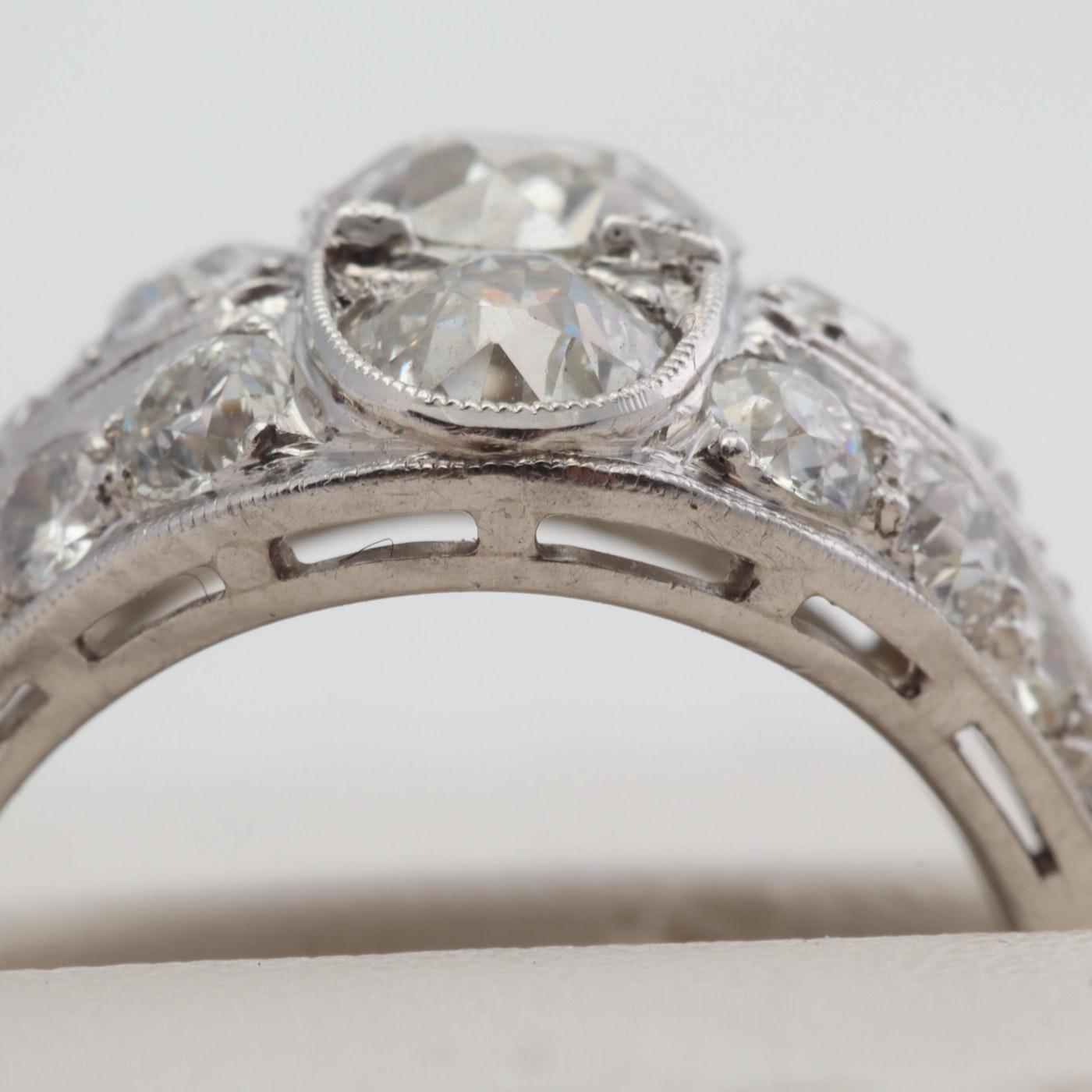 Antique Platinum GIA Old European Cut Diamond Ring, 3.58 Carat 3