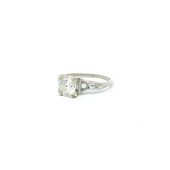 Antique Platinum GIA Old Round Trapezoid Baguette 1.36ct Diamond Engagement Ring