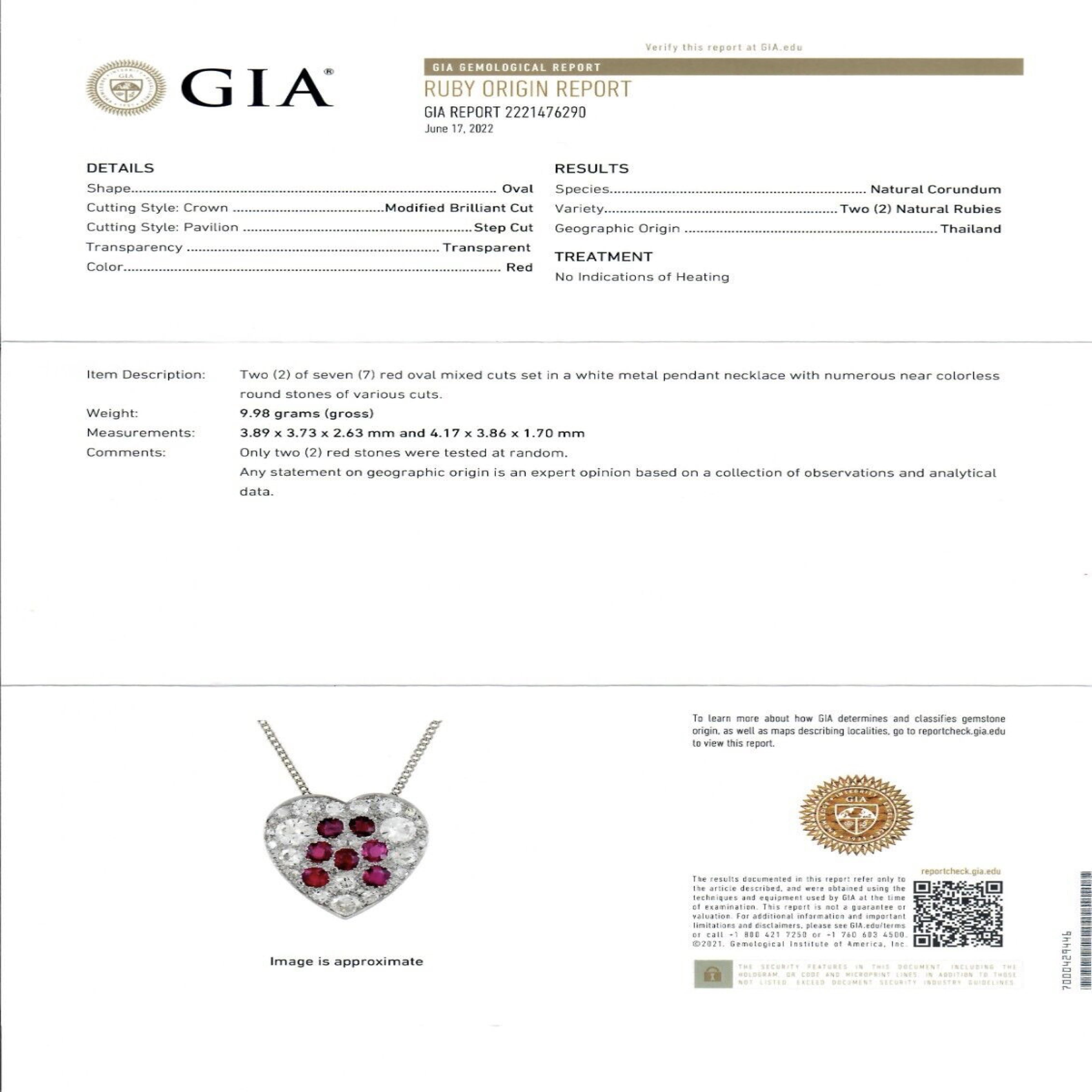 Antique Platinum GIA Pave Ruby & Diamond Large Heart Pendant & 14k Gold Chain 2